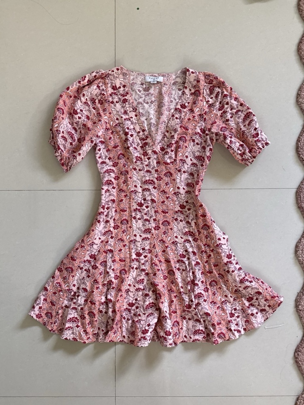 RHODE Whimsical Floral Print Mini Dress Size 00 Linen Blend